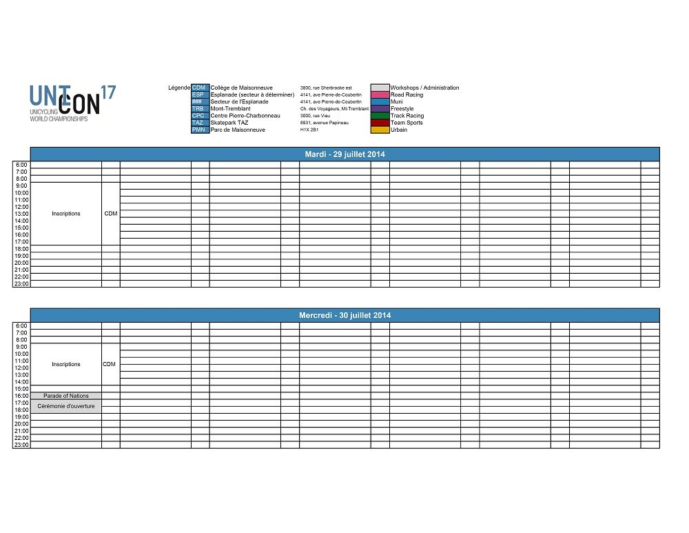 Unicon 17 - Horaire